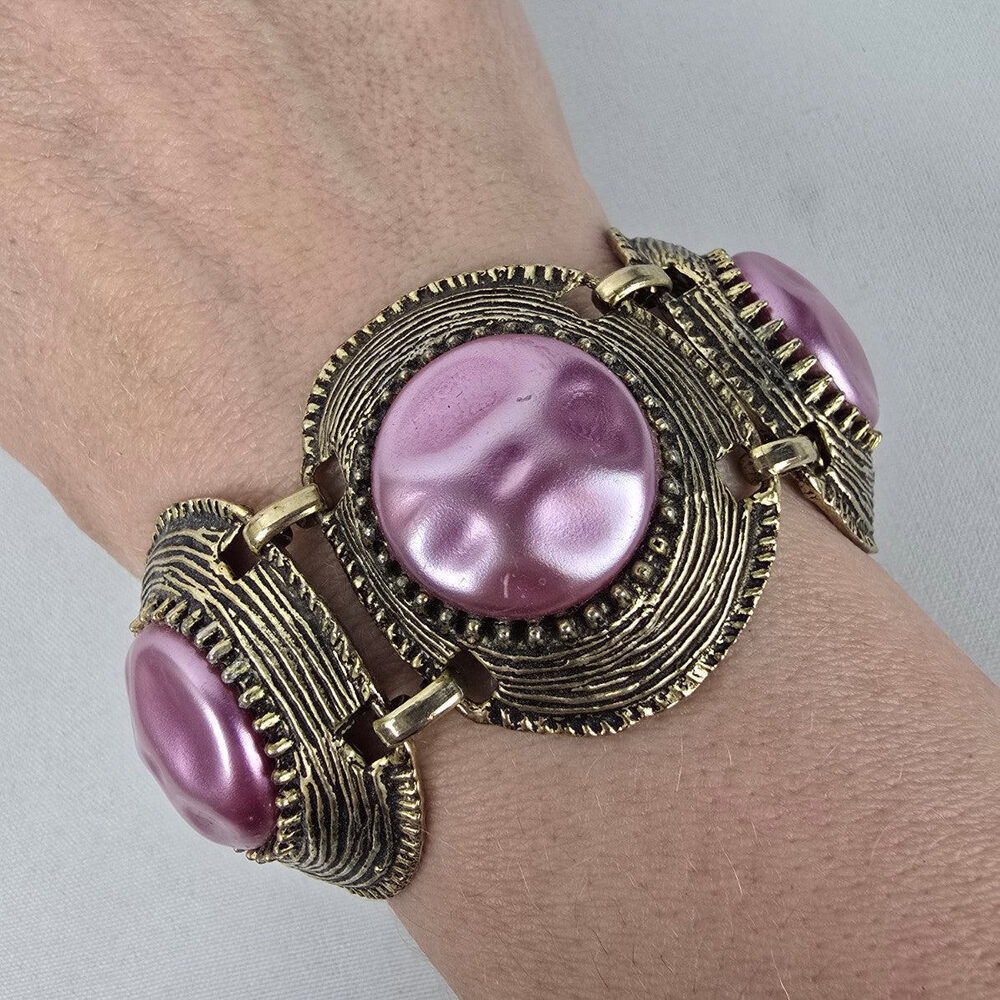 Vintage Bronze & Purple Medallion Link Bracelet